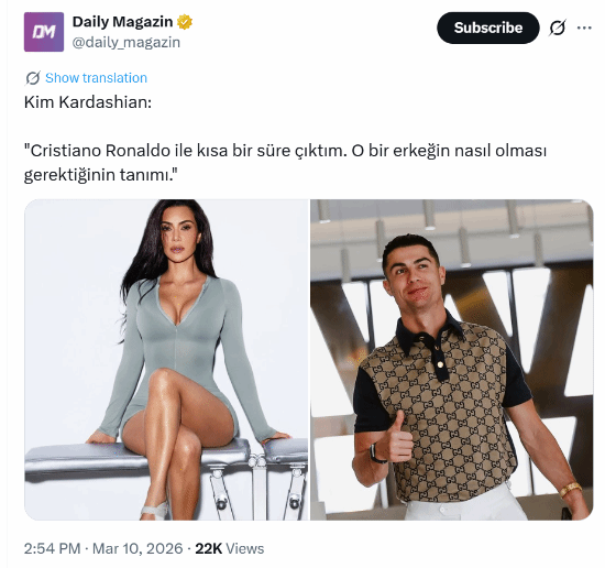 金·卡戴珊自曝和C罗交往过：他定义了什么叫完美男人