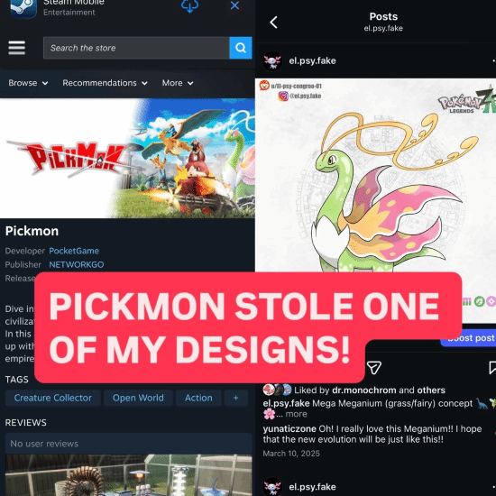 外媒曝新游《Pickmon》被指抄袭《宝可梦》《帕鲁》 甚至盗用同人画师设计