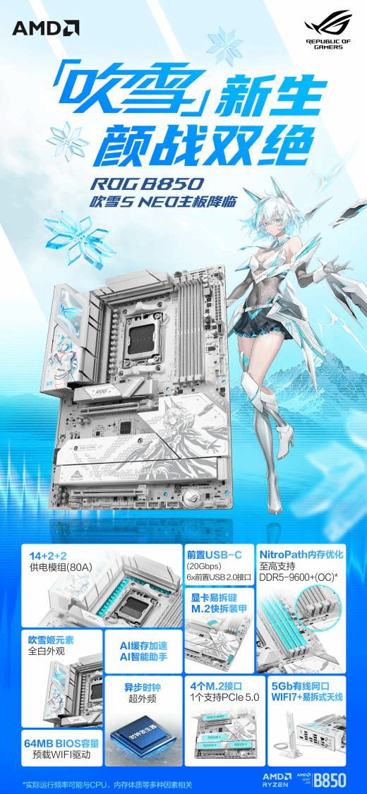 颜战双绝!华硕ROG B850吹雪S NEO主板开启预约